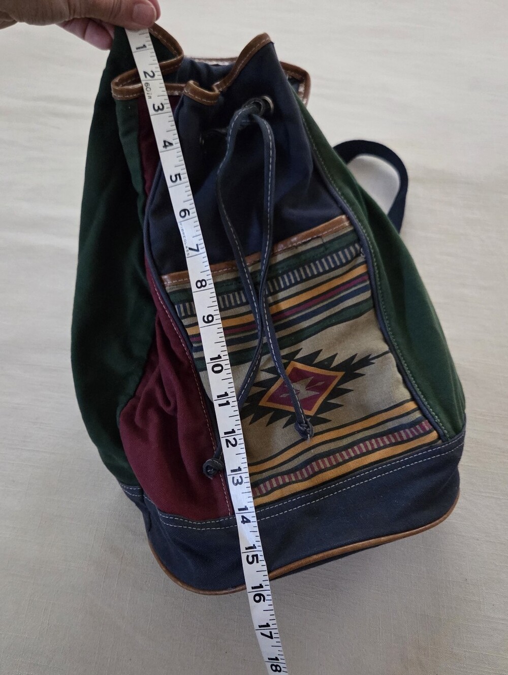 Vintage Colorblock Canvas Drawstring Backpack - Multicolor Tribal Pattern Gitano - Picture 4 of 9